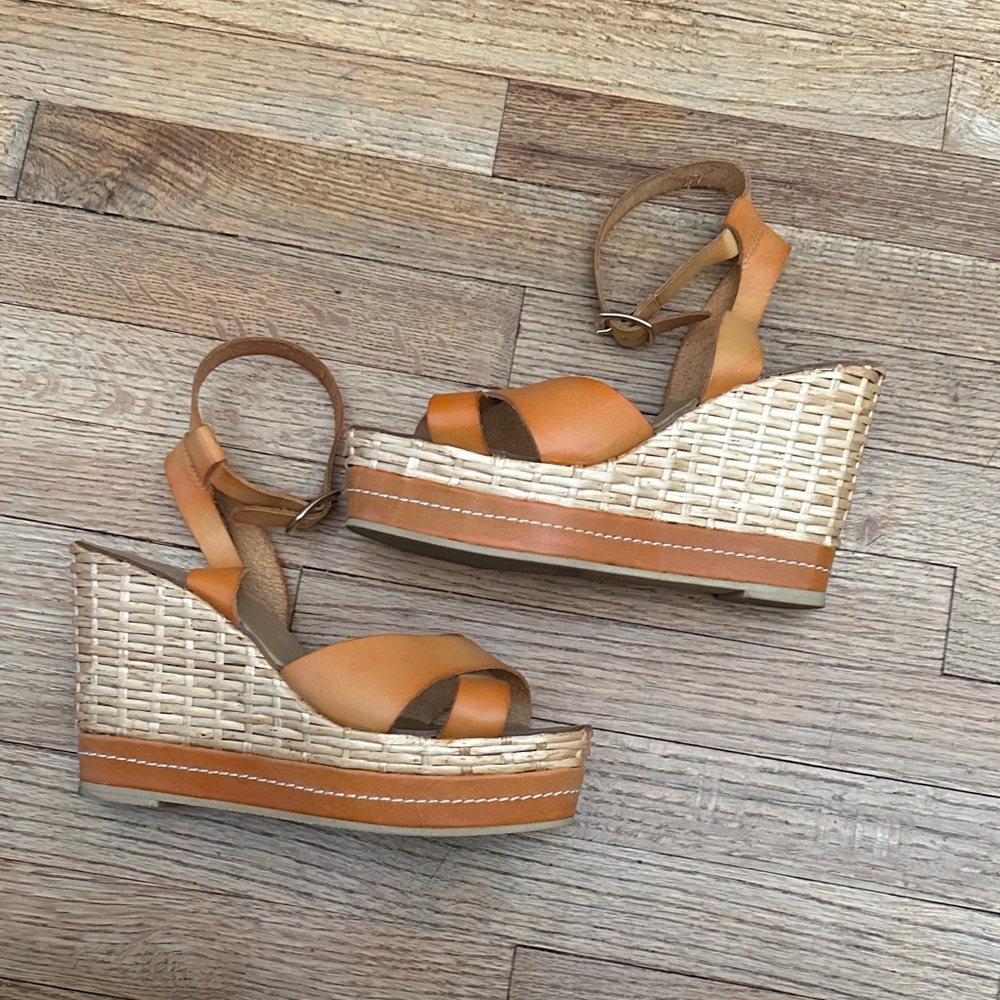 Minelli Tan Woven Wedge Sandals